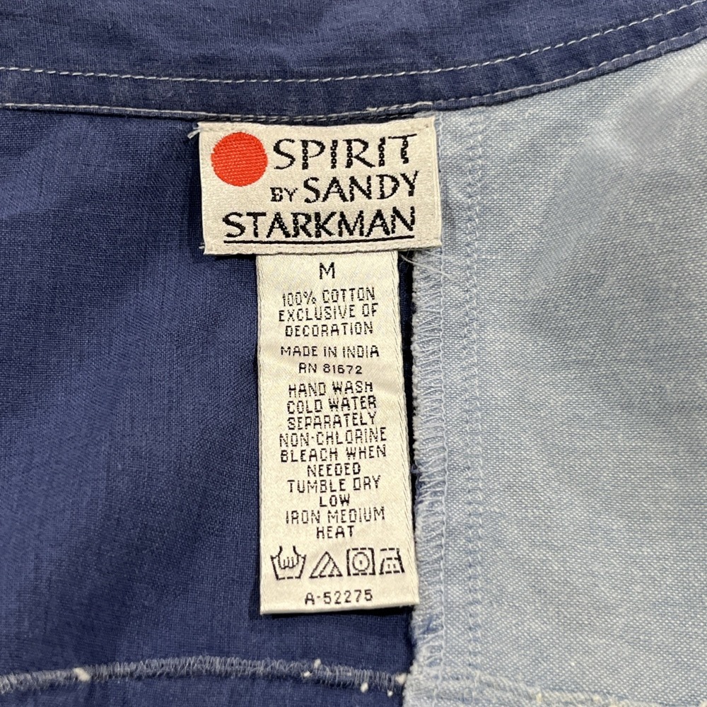 VTG Spirit by Sandy Starkman Blue Block Pattern Shirt Wearable Art Faces Sz Med - Picture 8 of 15